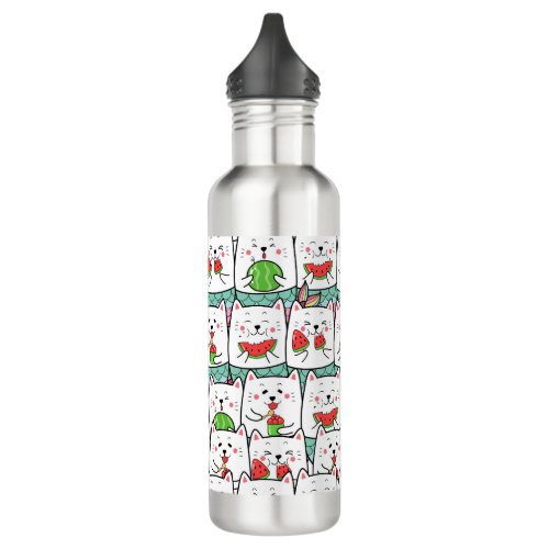 Cats Eating Watermelon Stainless Steel Water Bottle