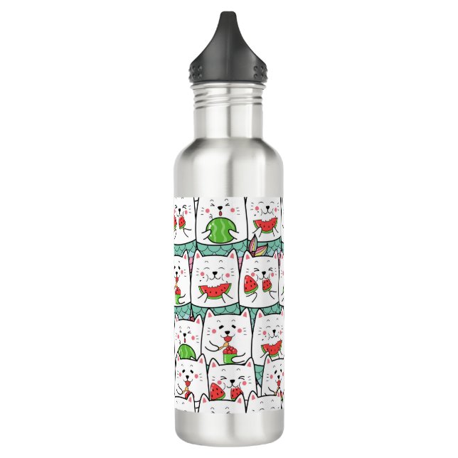 Cats Eating Watermelon Stainless Steel Water Bottle (Left)