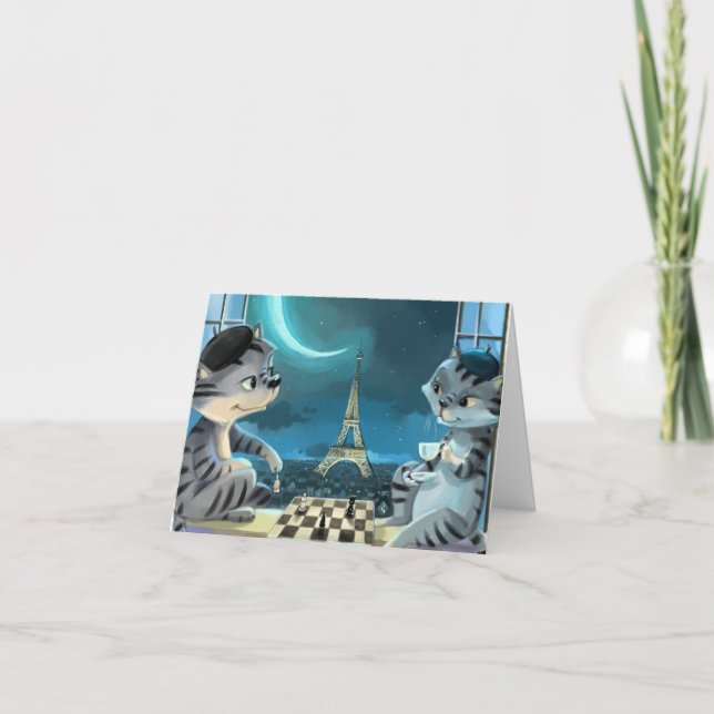 Cats Eiffel Tower - Night Blank Card (Front)