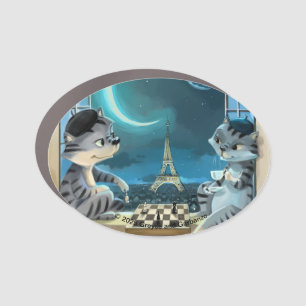 Cats Eiffel Tower - Night Car Magnet Oval