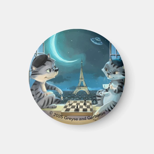 Cats Eiffel Tower - Night Circle Magnet (Front)