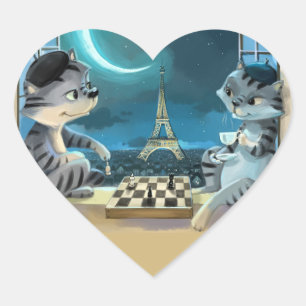 Cats Eiffel Tower - Night Classic Heart Stickers
