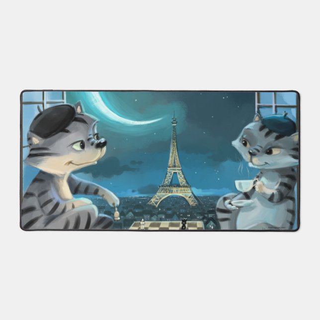 Cats Eiffel Tower - Night Desk Mat (Front)