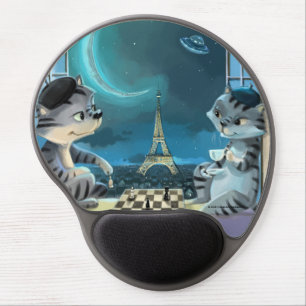 Cats Eiffel Tower - Night Gel Mouse Pad