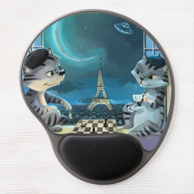 Cats Eiffel Tower - Night Gel Mouse Pad (Front)