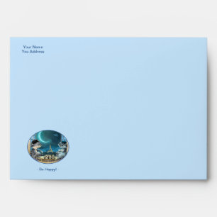 Cats Eiffel Tower - Night Happy Blue Envelope