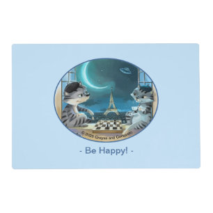 Cats Eiffel Tower - Night Happy Placemat