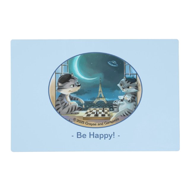 Cats Eiffel Tower - Night Happy Placemat (Front)