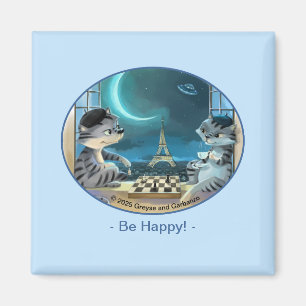 Cats Eiffel Tower - Night Happy Square Magnet 2"