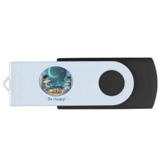 Cats Eiffel Tower - Night Happy Thumb Drive