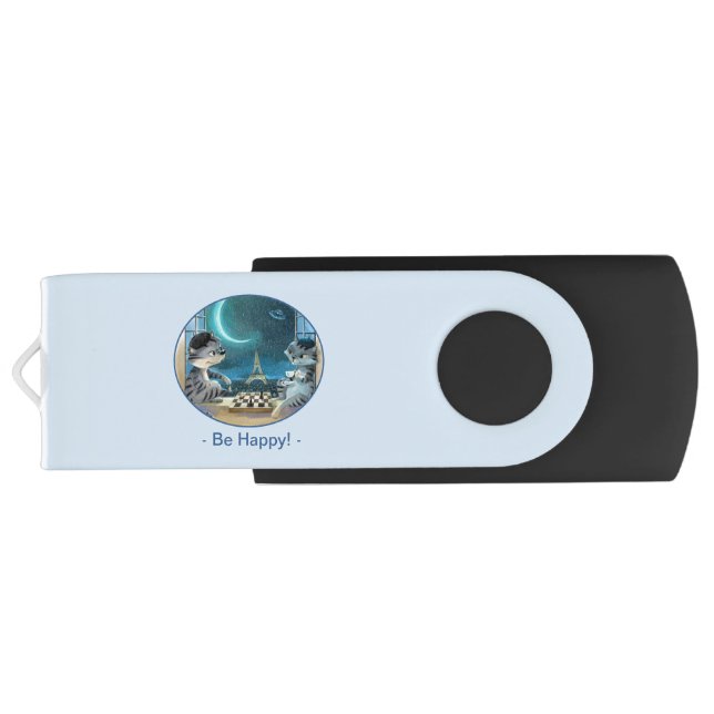 Cats Eiffel Tower - Night Happy Thumb Drive (Back)