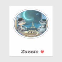 Cats Eiffel Tower - Night Oval Vinyl Sticker