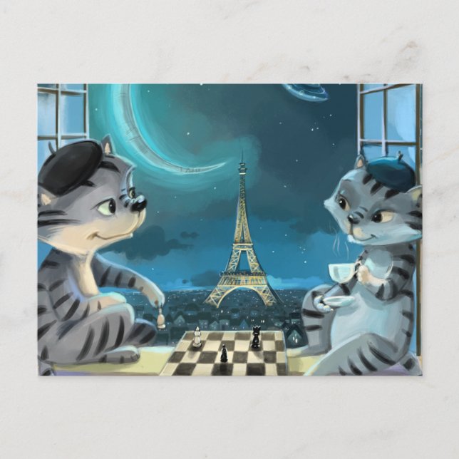 Cats Eiffel Tower -  Night Postcard (Front)