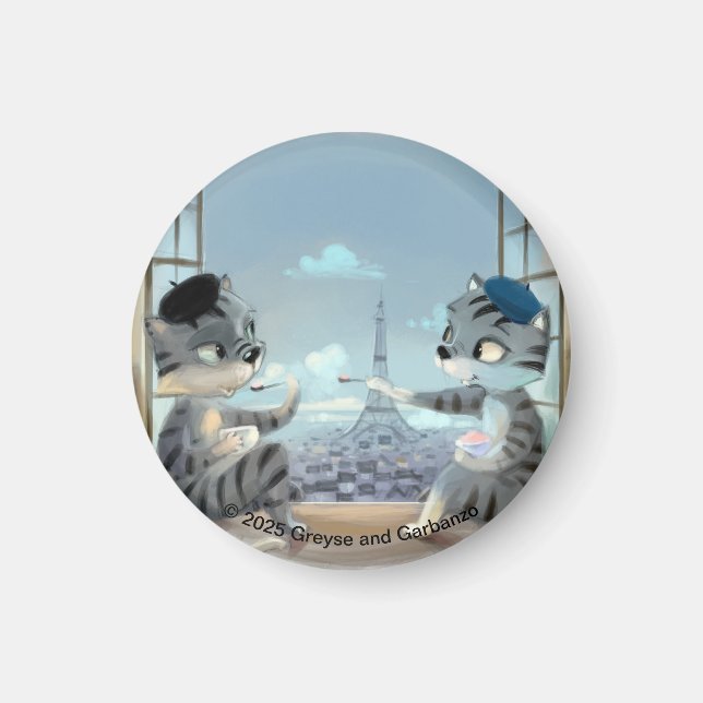 Cats & Eiffel Tower - Paris Circle Magnet (Front)