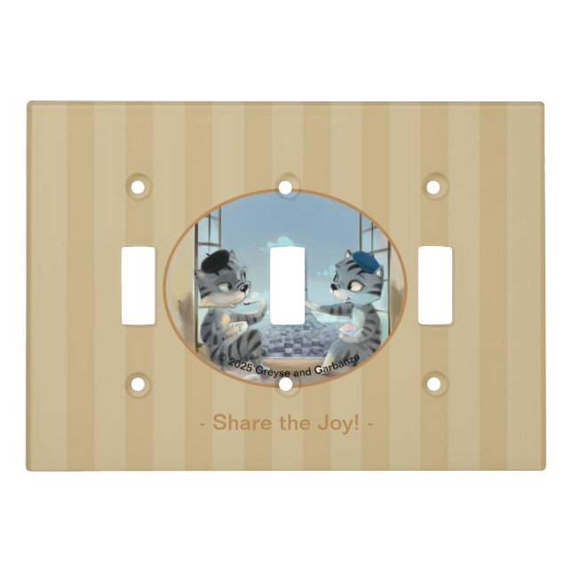 Cats & Eiffel Tower - Paris J Triple Light Switch Cover (Front)
