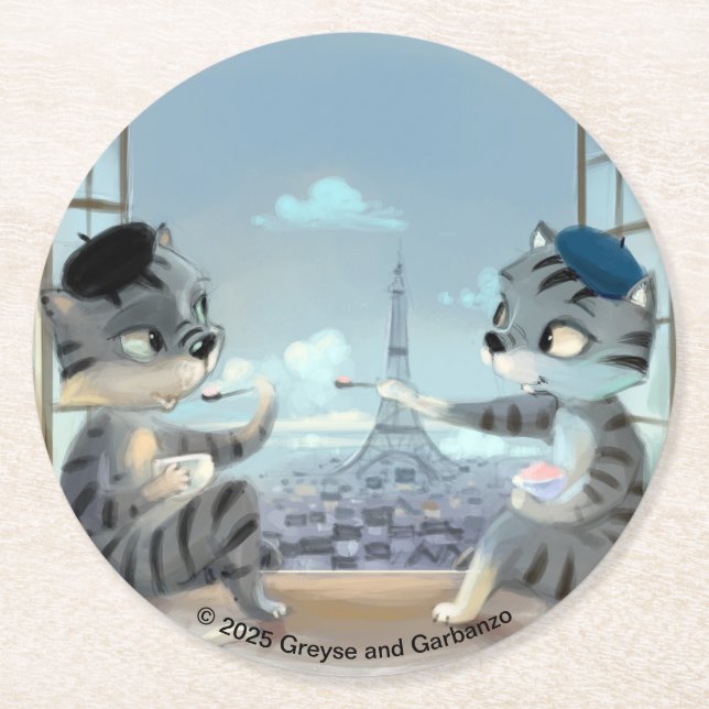 Cats & Eiffel Tower - Paris Paper Coasters (6) (Front)