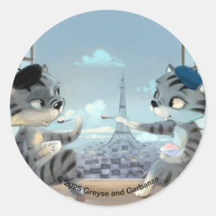Cats & Eiffel Tower - Paris Round Stickers