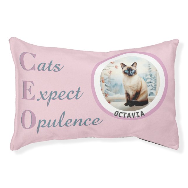 Cats Expect Opulunce Funny Dusky Pink Photo Name Pet Bed (Front)
