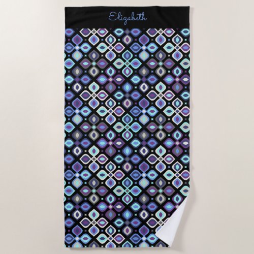 Cats_eye 70s inspired geometric floral beach towel