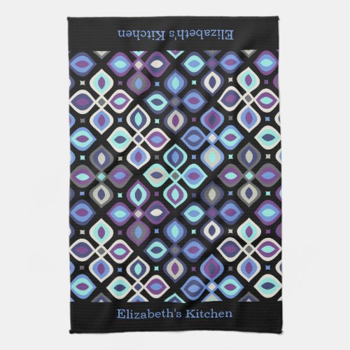 Cats_eye 70s inspired geometric floral kitchen towel