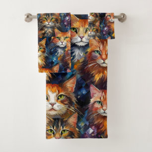 Cats Faces Animals Art Bath Towel Set
