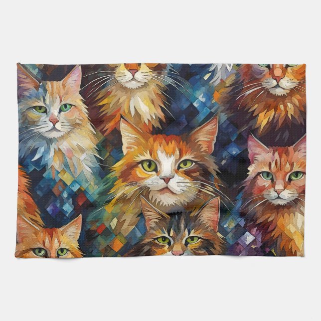 Cats Faces Animals Art  Kitchen Towel (Horizontal)