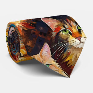 Cats Faces Animals Art Neck Tie