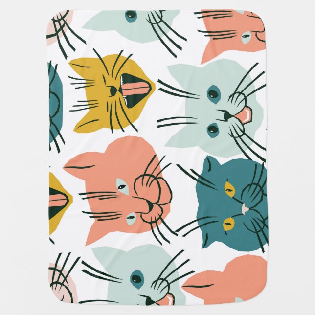 Cats Faces Funny Vintage Pattern. Baby Blanket (Front)
