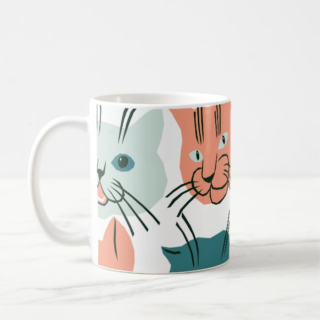 Cats Faces Funny Vintage Pattern. Coffee Mug (Left)