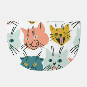 Cats Faces Funny Vintage Pattern. Doormat