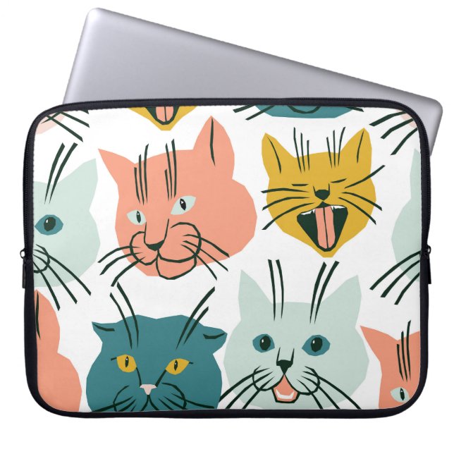 Cats Faces Funny Vintage Pattern. Laptop Sleeve (Front)