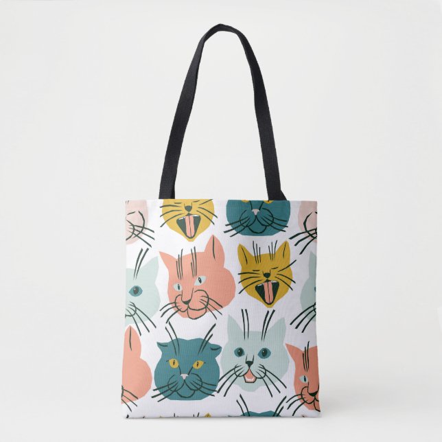 Cats Faces Funny Vintage Pattern. Tote Bag (Front)