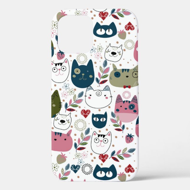 Cats faces muted warm green pattern (all phones) Case-Mate iPhone case (Back)