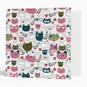 Cats faces muted warm green teal pink pattern 3 ring binder