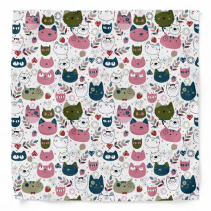 Cats faces muted warm green teal pink pattern bandana