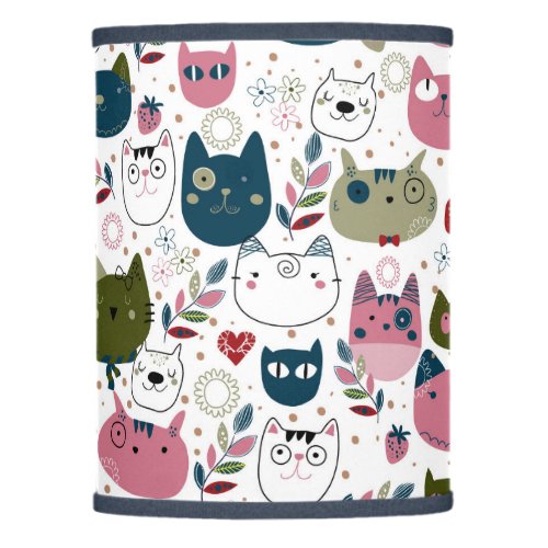 Cats faces muted warm green teal pink pattern lamp shade