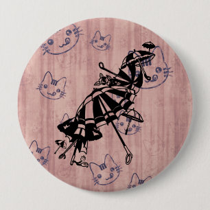 Cats Faces Parasols Umbrellas Ink art drawing Button