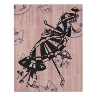 Cats Faces Parasols Umbrellas Ink art drawing Faux Canvas Print