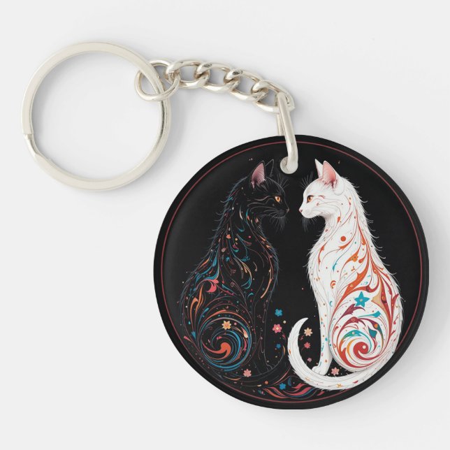 Cats facing each other keychain (Front)