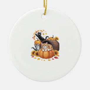 Cats Fall Autumn Pumpkins Thanksgiving Sunflower O Ceramic Ornament