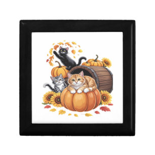 Cats Fall Autumn Pumpkins Thanksgiving Sunflower O Gift Box