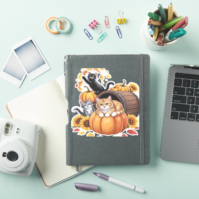 Cats Fall Autumn Pumpkins Thanksgiving Sunflower O Sticker (iPad Cover)