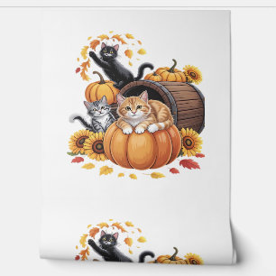 Cats Fall Autumn Pumpkins Thanksgiving Sunflower O Wallpaper