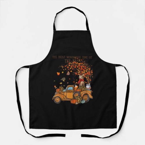 Cats Fall Pumpkin_full Truck Autumn Tree Leaves Ca Apron