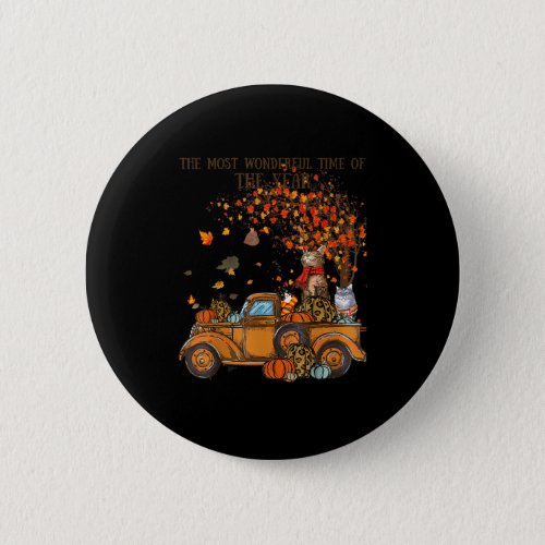 Cats Fall Pumpkin_full Truck Autumn Tree Leaves Ca Button