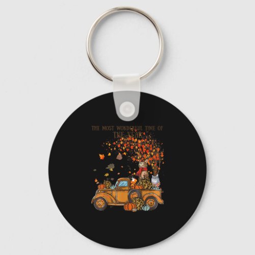 Cats Fall Pumpkin_full Truck Autumn Tree Leaves Ca Keychain