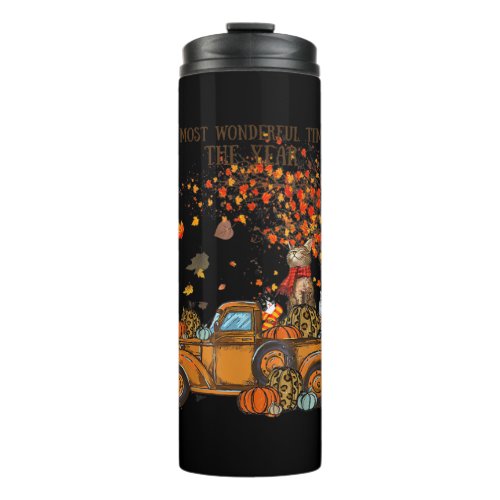 Cats Fall Pumpkin_full Truck Autumn Tree Leaves Ca Thermal Tumbler