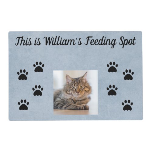 Cats Feeding Mat  Blue Background with photo