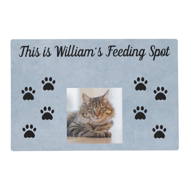 Cat's Feeding Mat | Blue Background with photo (Front)