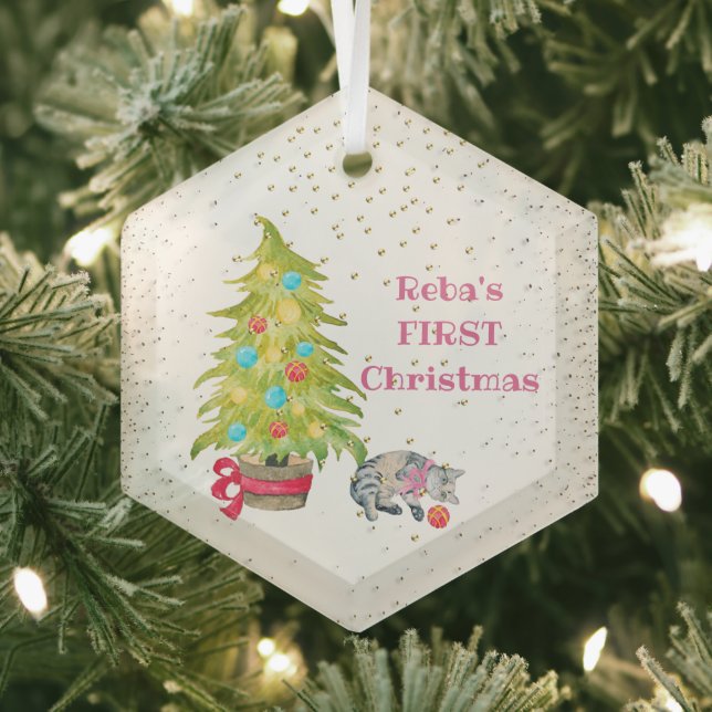 Cat's First Christmas Glass Ornament (Insitu)